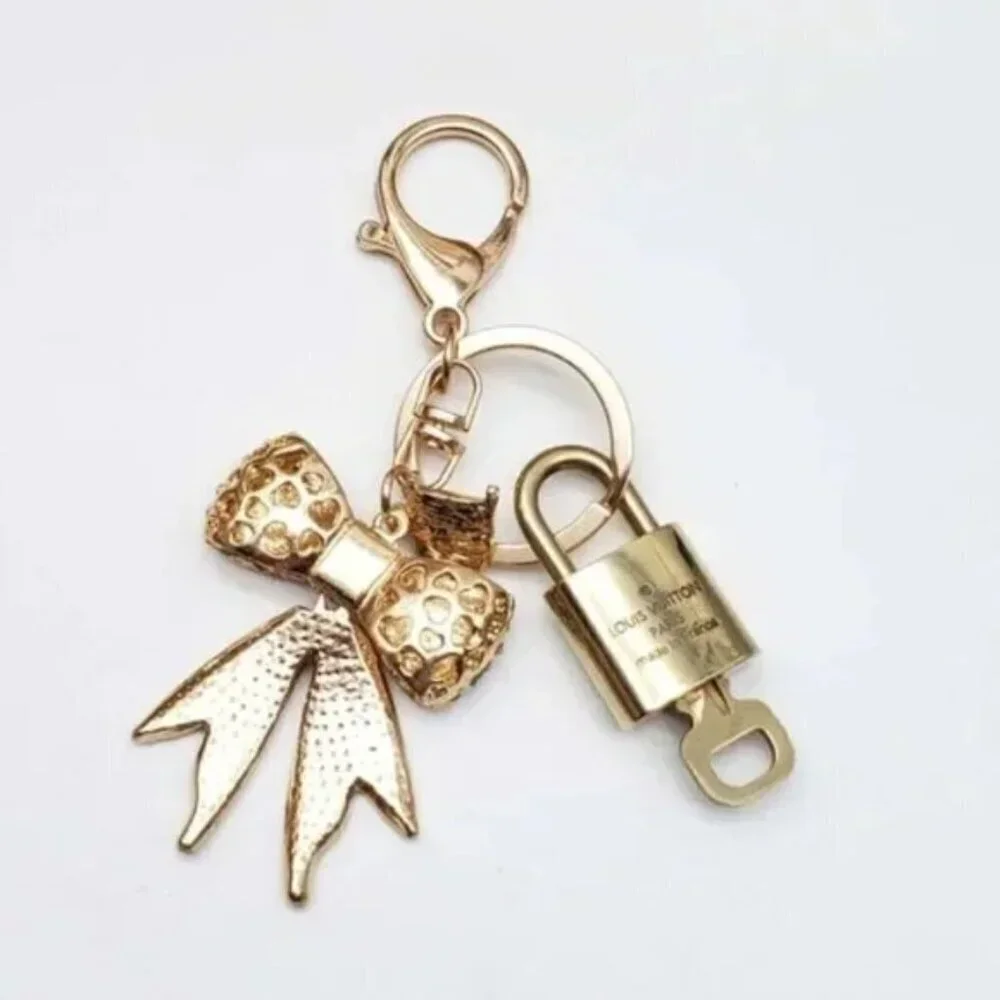 Authentic Louis Vuitton Gold Lock & Key ✨ Bag Charm Unbranded Ribbon Keychain